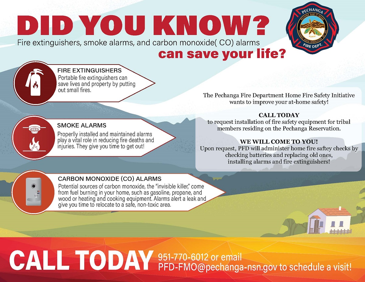 Home Fire Safety Initiative flyer from the Pechanga Fire Department. The full flyer text is available below.